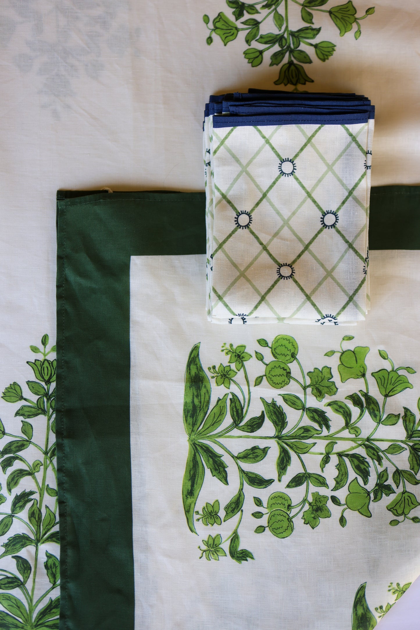 Jaipur Floral Block Kelly Tablecloth