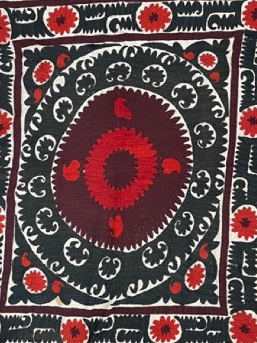 Antique Suzani in Red & Black Floral Motif