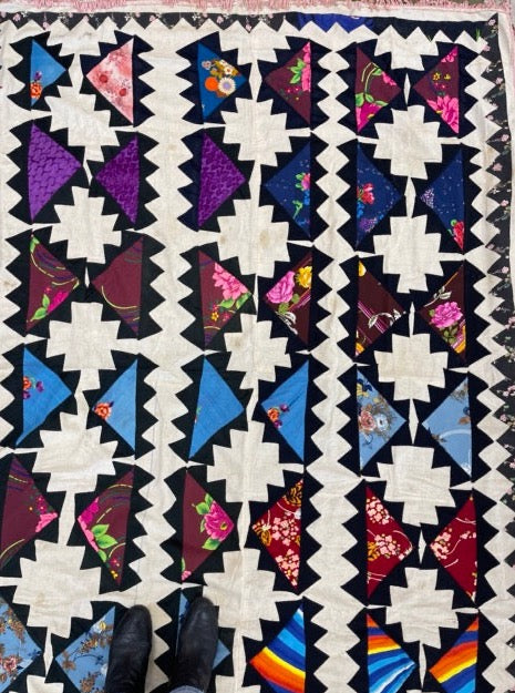 Antique Bedouin Wedding Quilt with Old Pink Tassel Trim