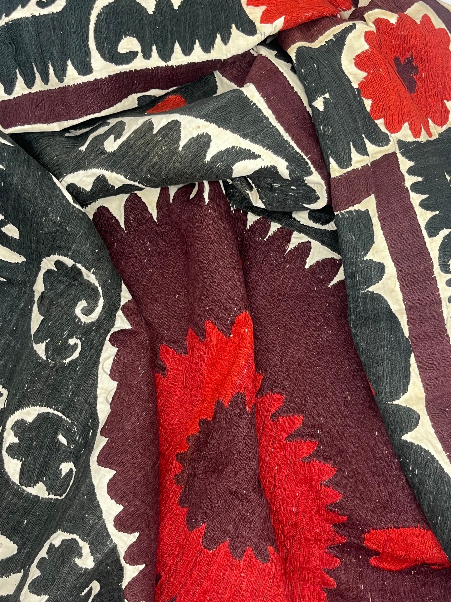 Antique Suzani in Red & Black Floral Motif