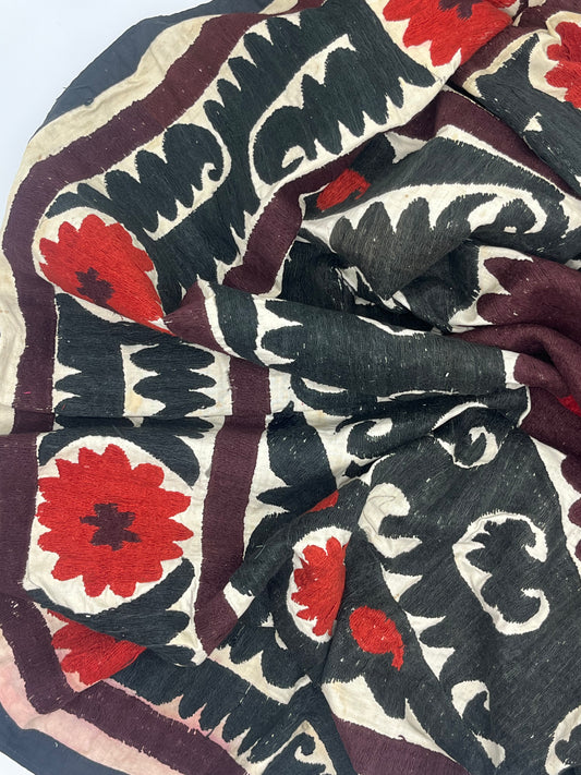 Antique Suzani in Red & Black Floral Motif