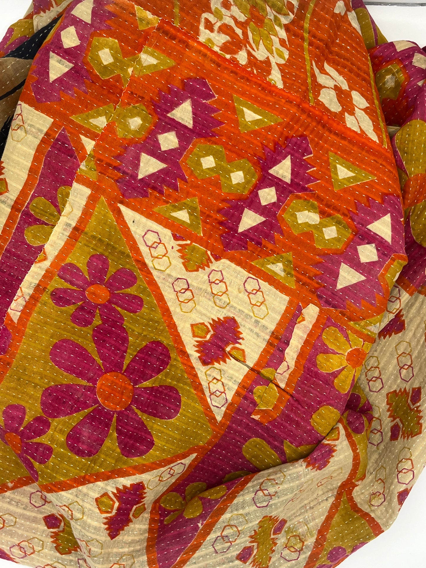 Kantha Quilt Orange Floral