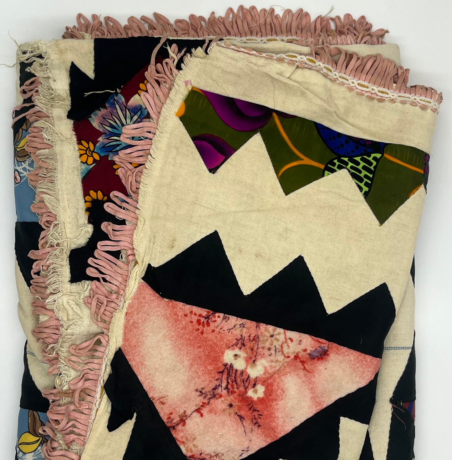 Antique Bedouin Wedding Quilt with Old Pink Tassel Trim