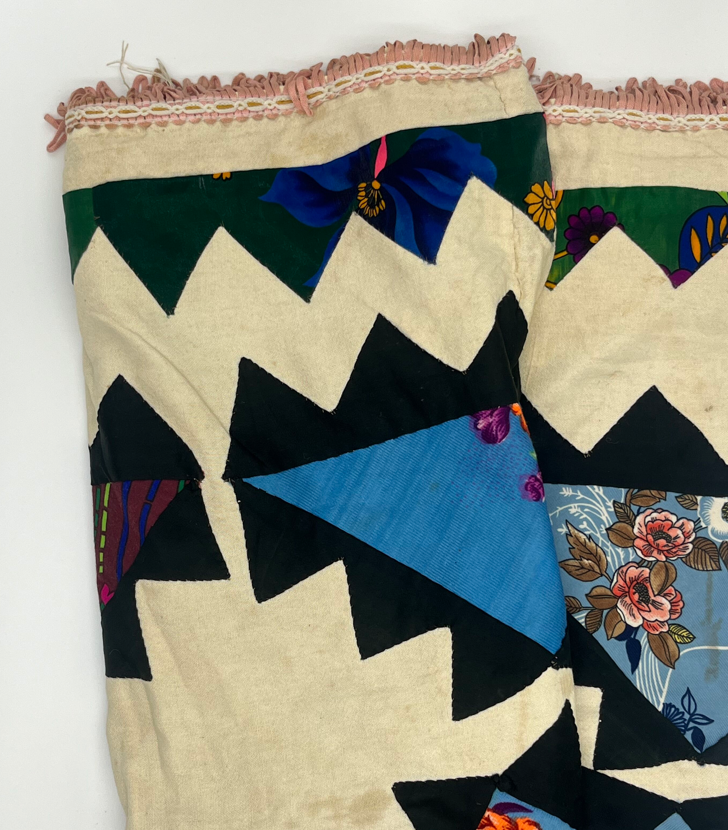 Antique Bedouin Wedding Quilt with Old Pink Tassel Trim